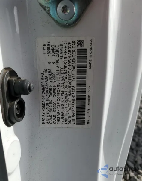 2020 Honda Civic Ex из США, поврежденный, VIN 2HGFC3B39LH350335